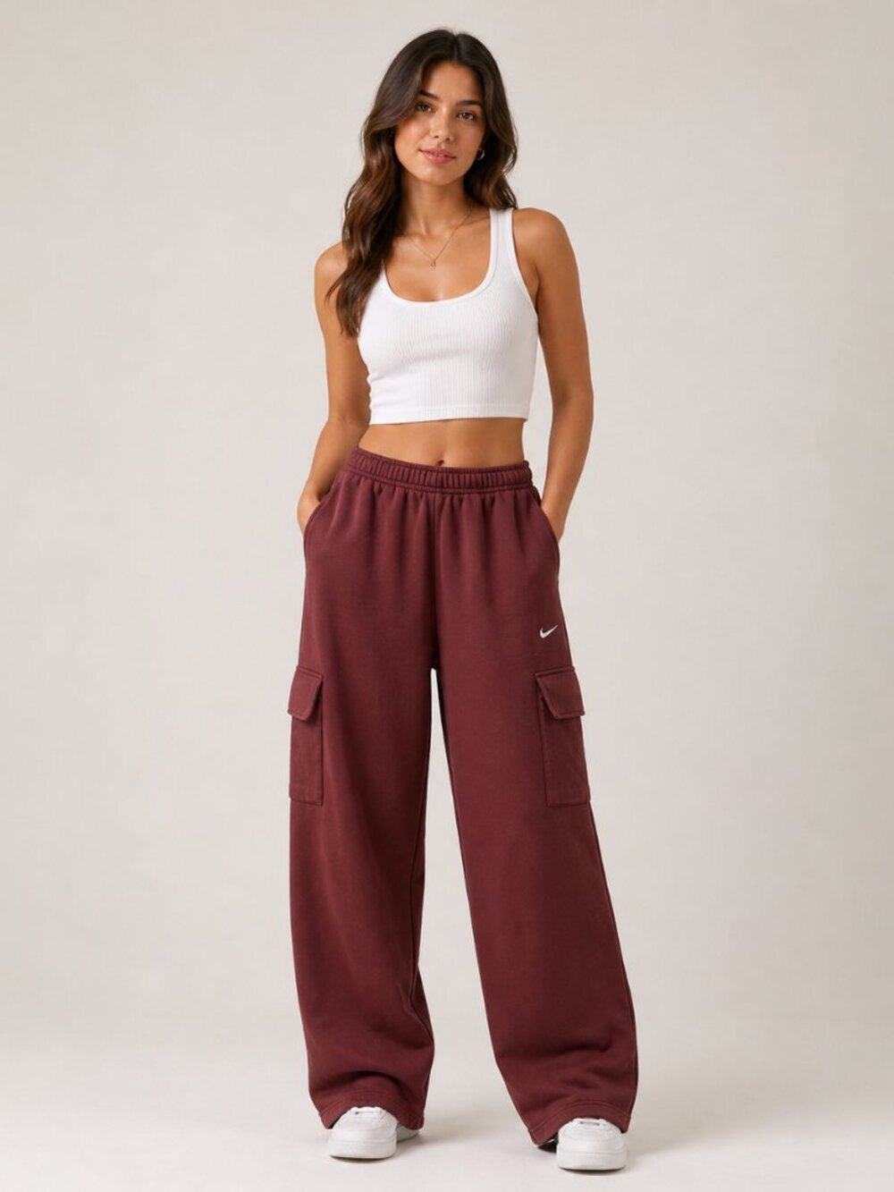 Nike Sportswear Phoenix Fleece Cargo Sweatpants Burgundy Crush/Sail Size S
